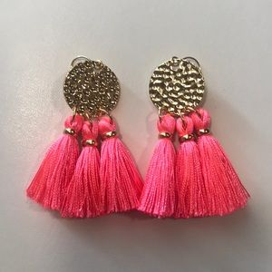 Lilly Pulitzer hot pink & gold tassel earrings.